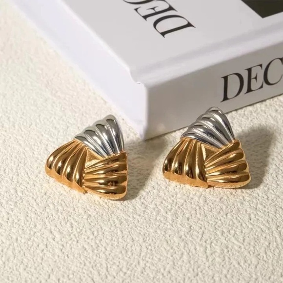 Two Tone Triangle Earrings*Statement Earrings*Minimalist Chunky Earrings*JD - Picture 6 of 8